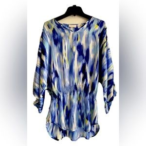 Chicos Womens Tunic Top Size 0 Cinched Waist Blues Flowy Feminine